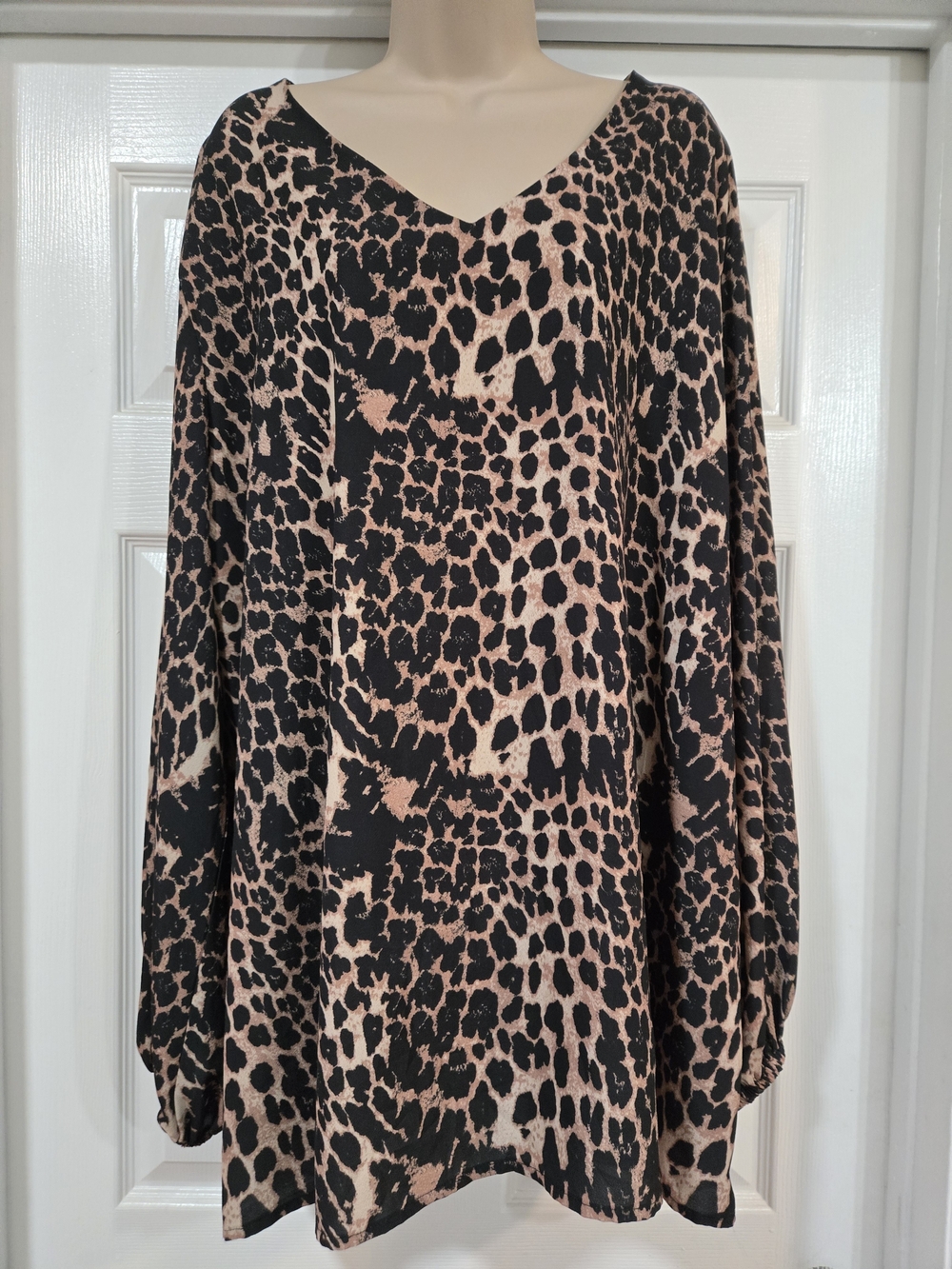 V-Neck Animal Print Tunic in Black and Tan
